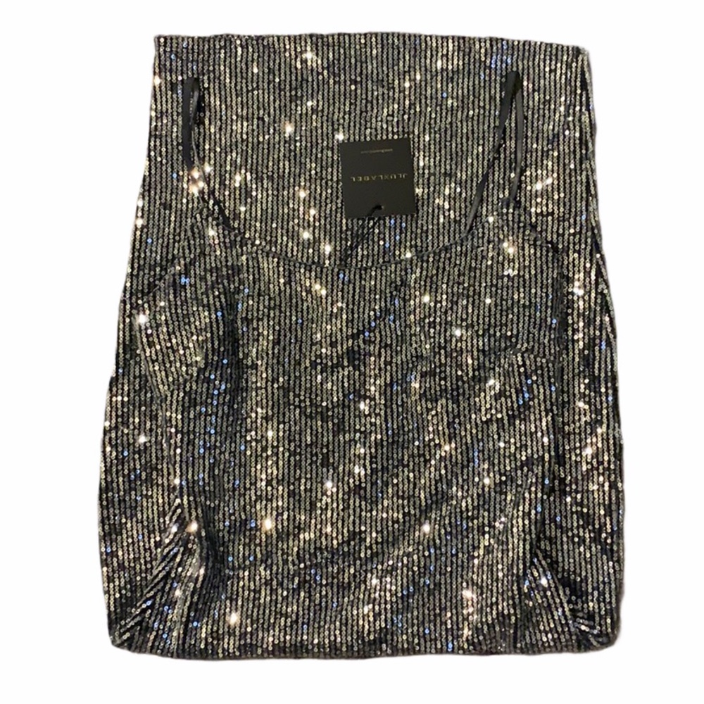 NWT JLUXLABEL Silver Simple Soft Sequined Dress